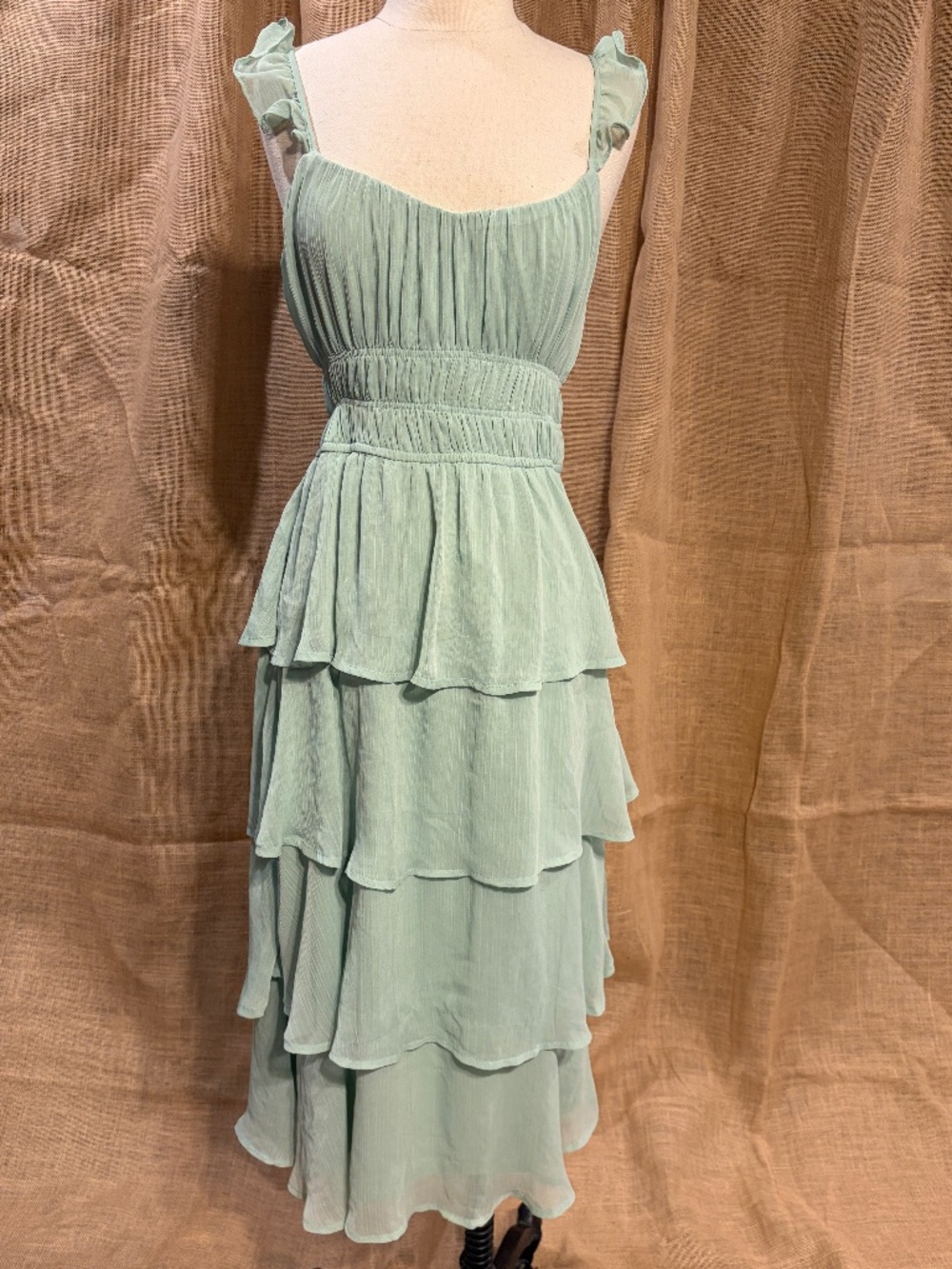 Alter'd State Mint Green Tiered Ruffle Midi Dress Size M